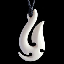 Load image into Gallery viewer, Matau Hook with Koru (2 Sizes) hand-crafted bone pendant-0