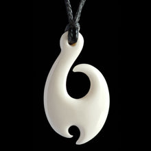 Load image into Gallery viewer, Small Hei Matau Bone Pendant with koru barb, handcrafted necklace-0