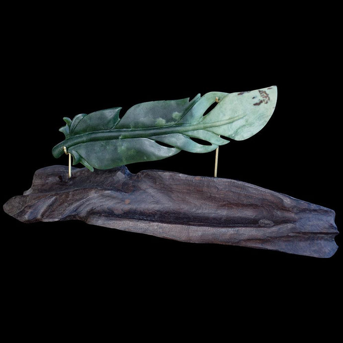 Flower Jade Huia Feather Sculpture by Raegan Bregmen